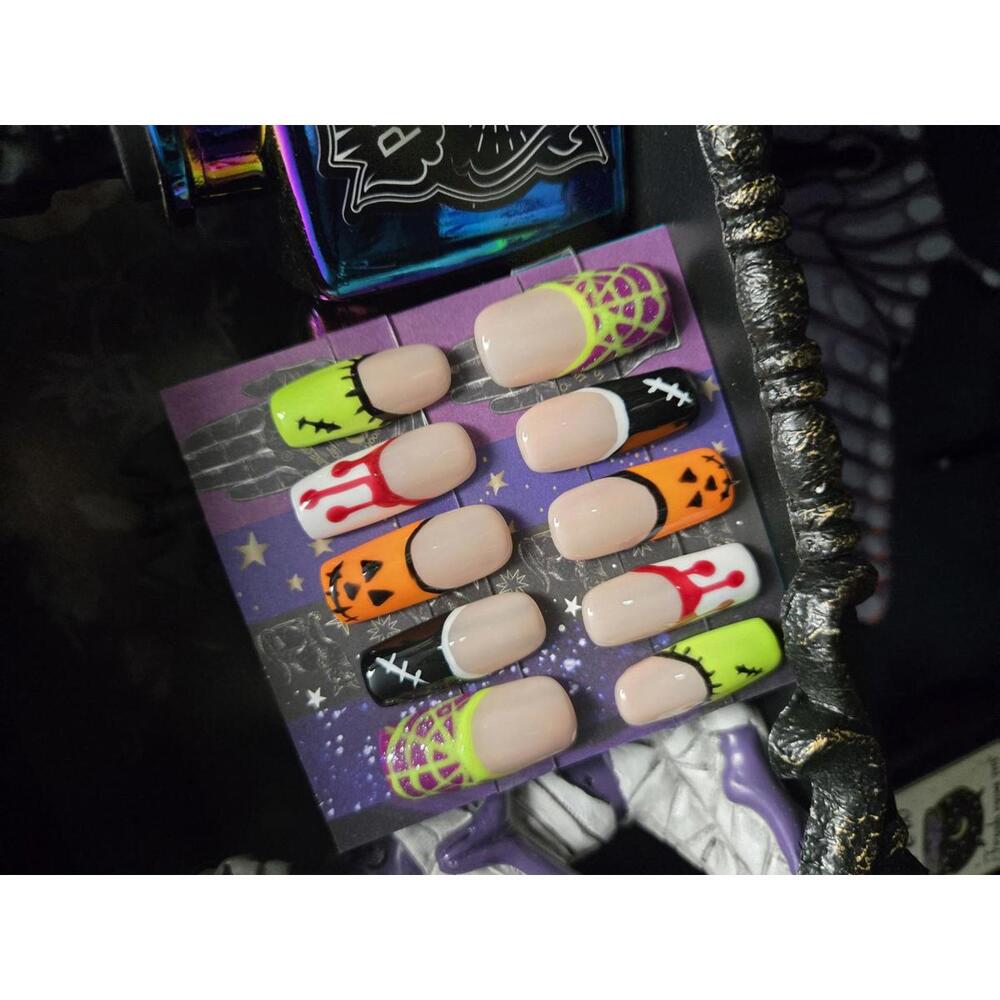 Halloween design french tip press on nails custom made